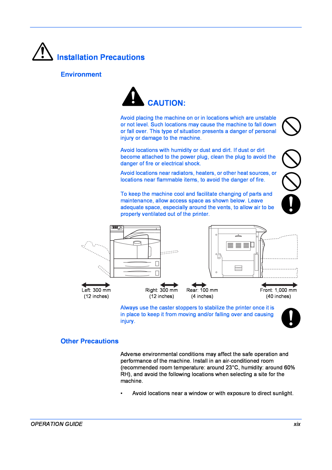 Kyocera FS-9130DN, FS-9530DN manual Installation Precautions, Environment, Other Precautions, Operation Guide 