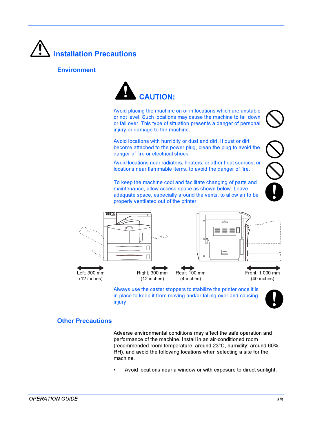 Kyocera FS-9130DN, FS-9530DN manual Installation Precautions, Environment, Other Precautions 