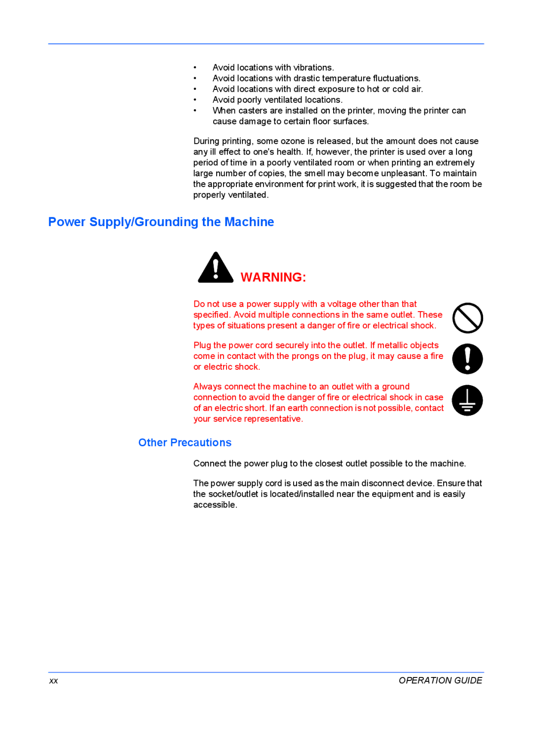 Kyocera FS-9530DN, FS-9130DN manual Power Supply/Grounding the Machine 