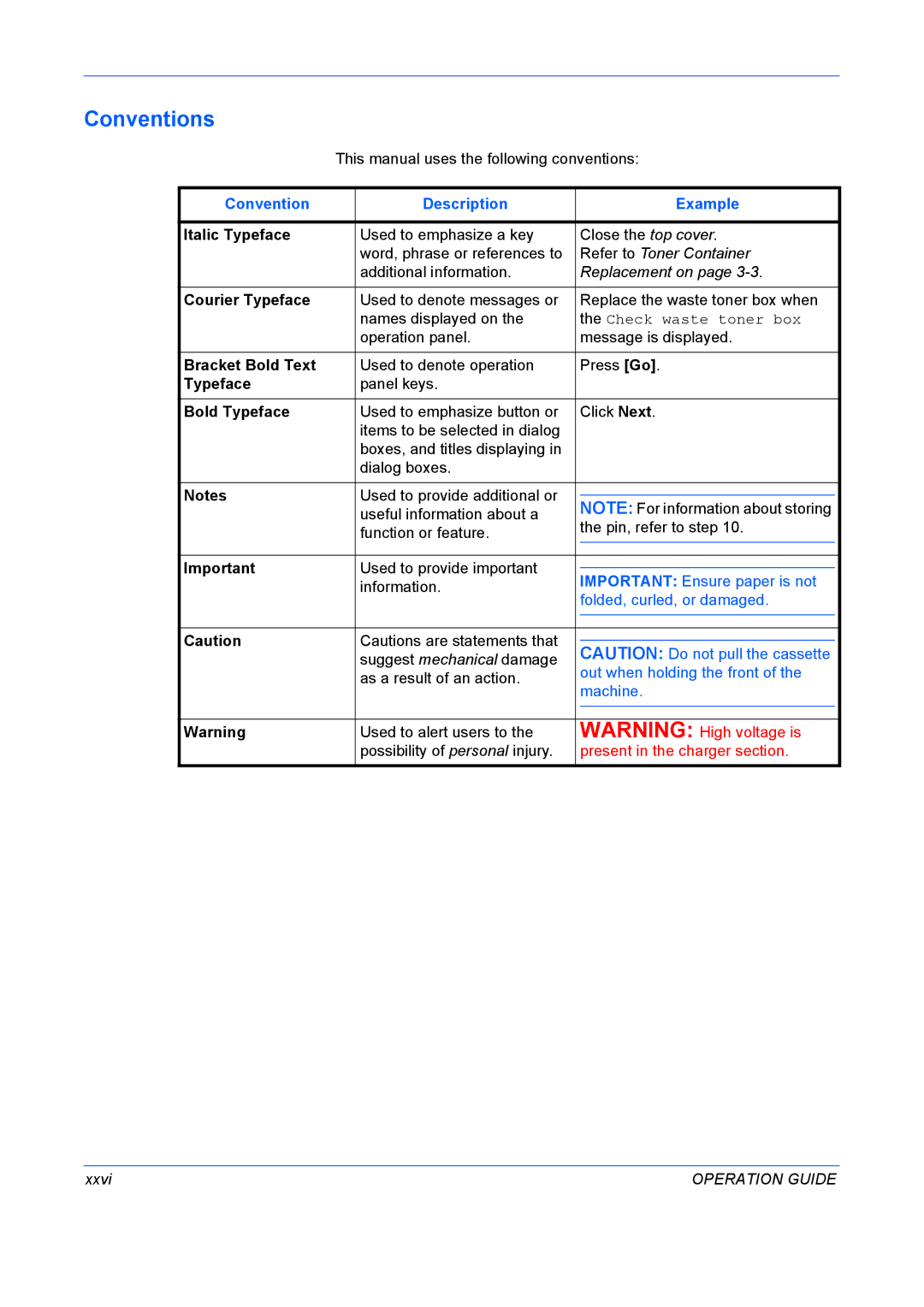 Kyocera FS-9530DN, FS-9130DN manual Conventions, Convention Description Example 