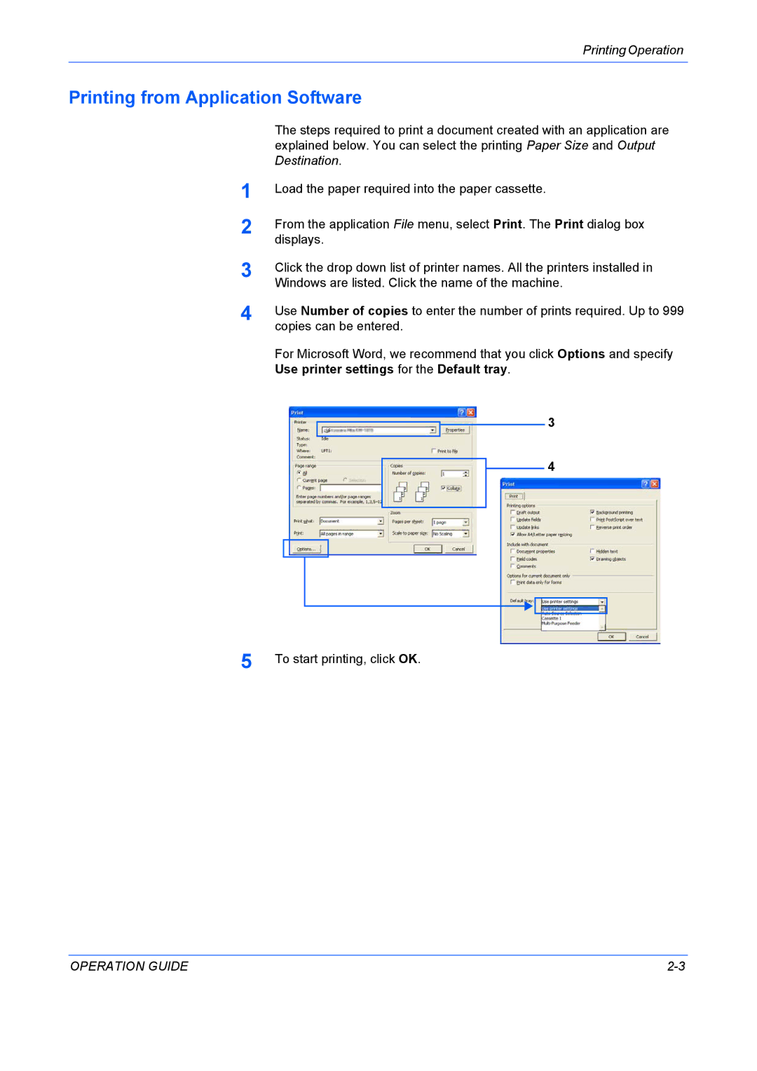 Kyocera FS-9130DN, FS-9530DN manual Printing from Application Software 