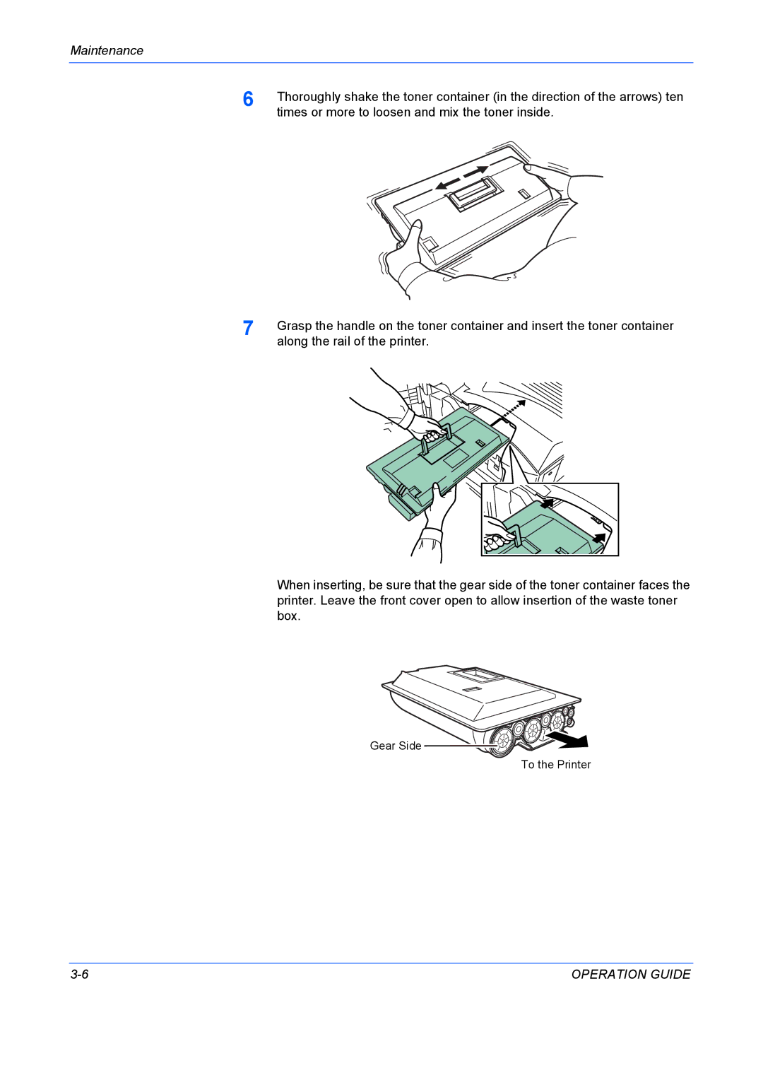 Kyocera FS-9530DN, FS-9130DN manual Times or more to loosen and mix the toner inside 