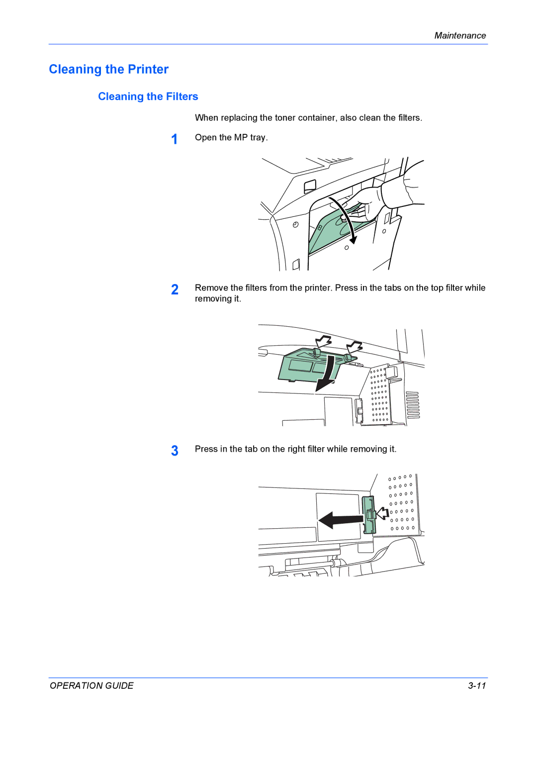 Kyocera FS-9130DN, FS-9530DN manual Cleaning the Printer, Cleaning the Filters 