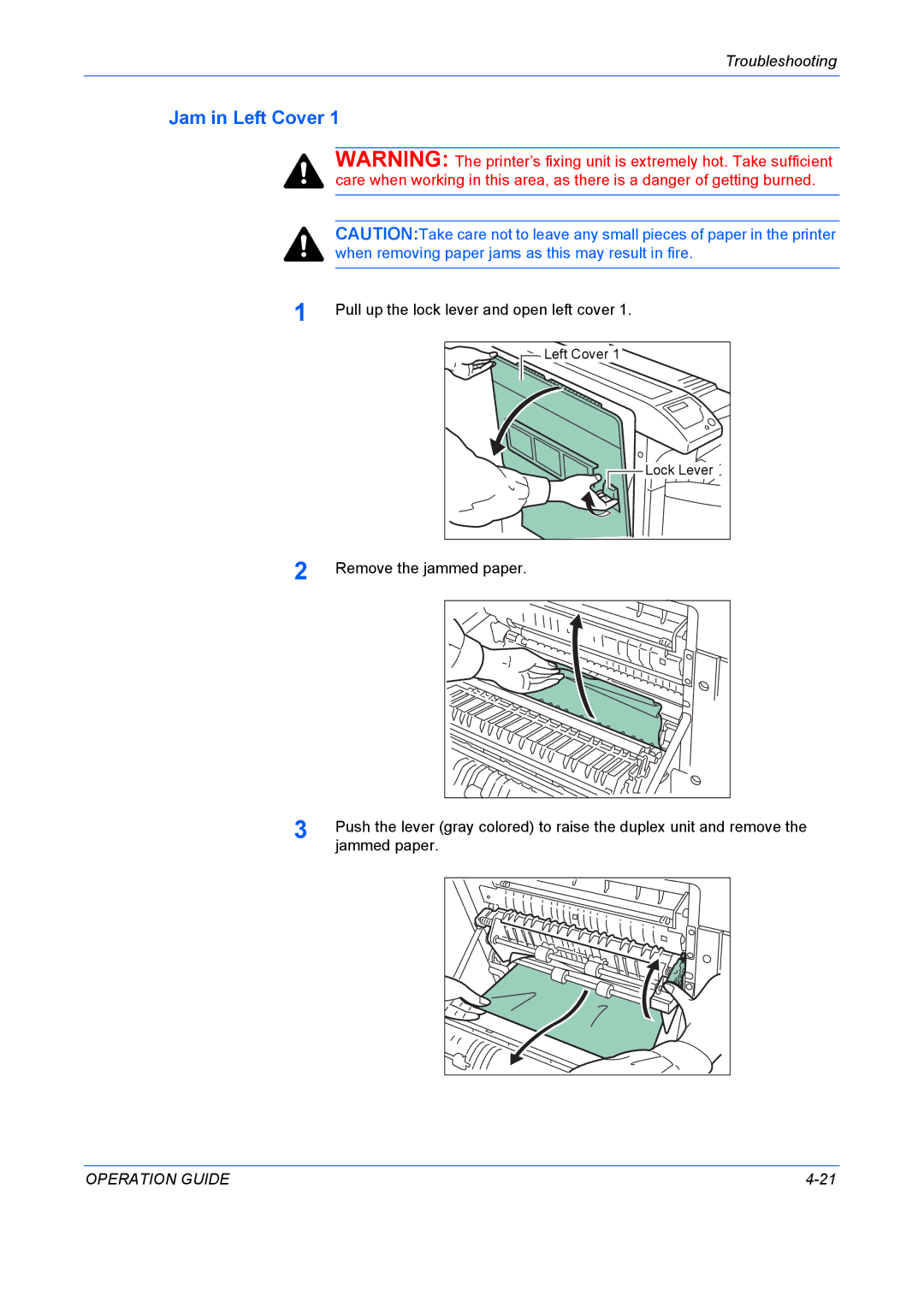 Kyocera FS-9130DN, FS-9530DN manual Jam in Left Cover 