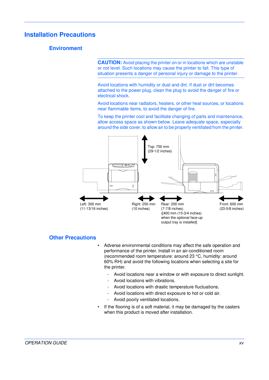 Kyocera FS-C5025N, FS-C5015N manual Installation Precautions, Environment, Other Precautions 