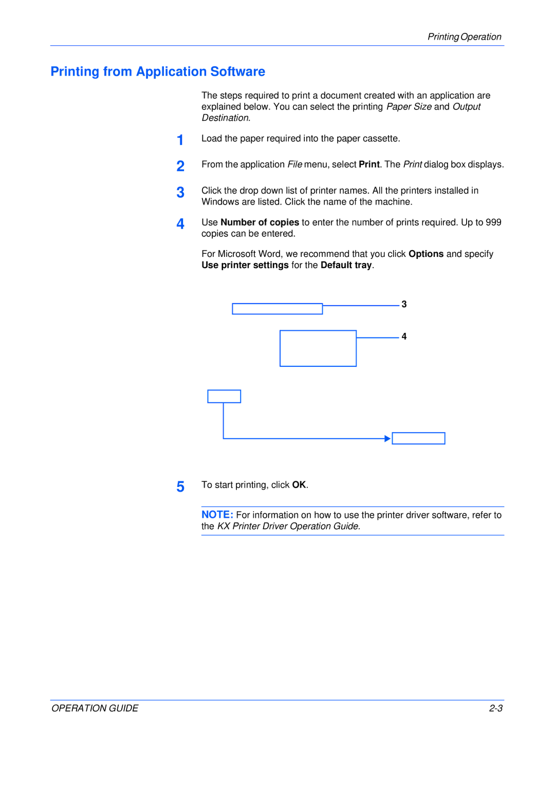 Kyocera FS-C5025N, FS-C5015N manual Printing from Application Software 