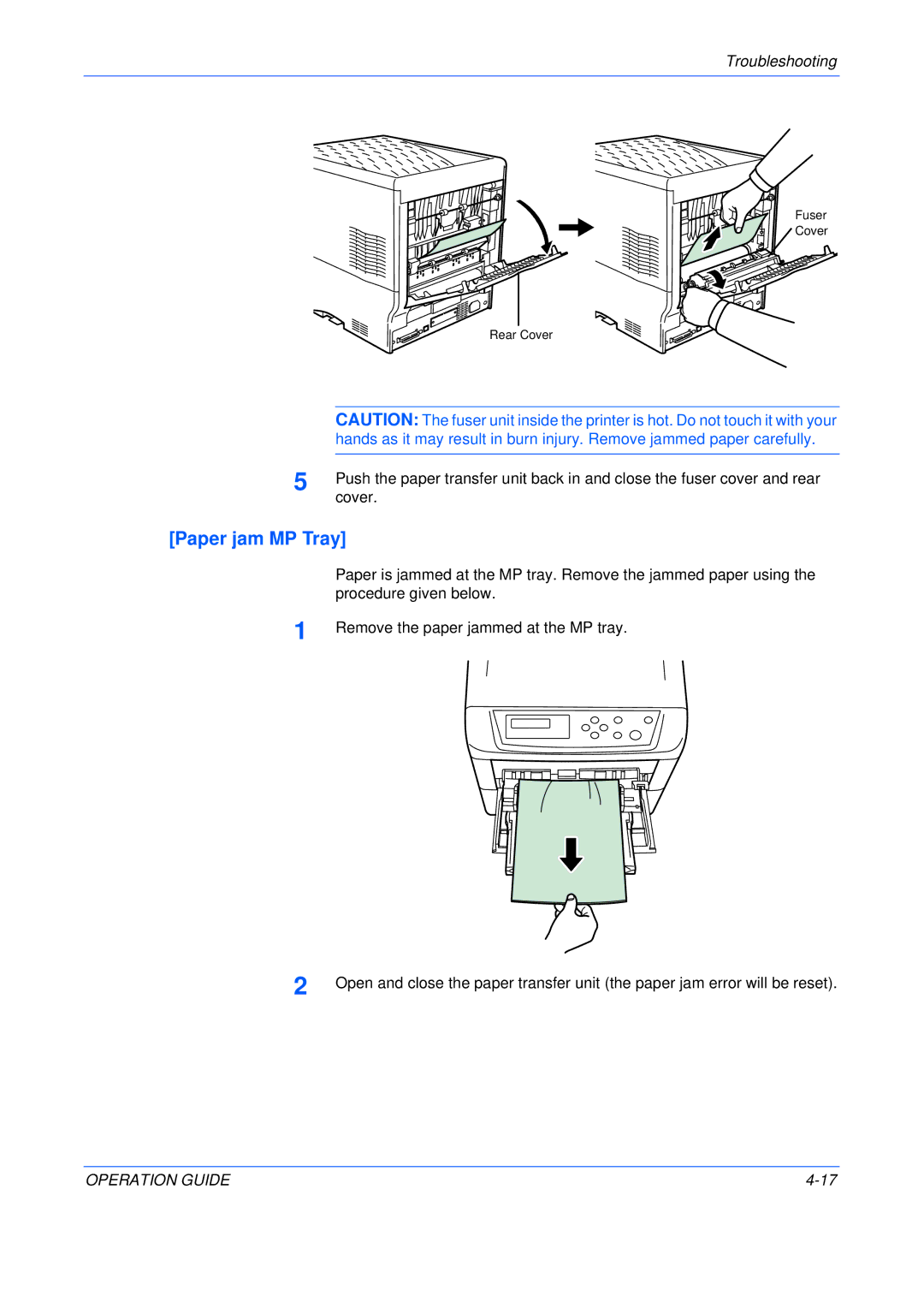 Kyocera FS-C5025N, FS-C5015N manual Paper jam MP Tray 