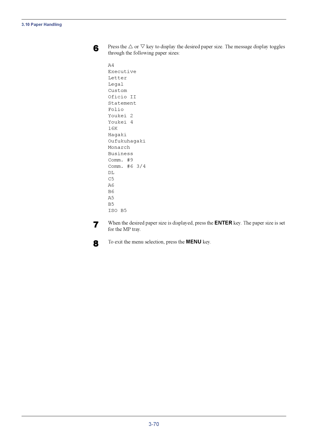 Kyocera FS-C5016N manual Through the following paper sizes, For the MP tray 