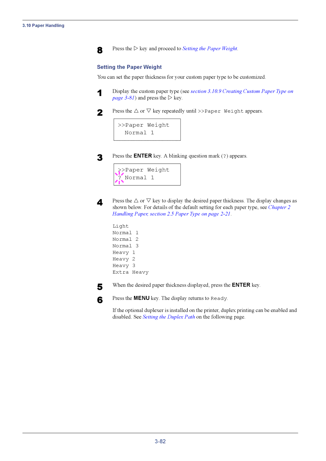 Kyocera FS-C5016N manual Paper Weight ? Normal, Setting the Paper Weight, and press the Z key 