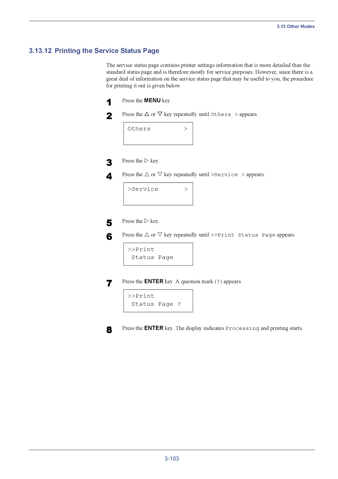 Kyocera FS-C5016N manual Printing the Service Status 