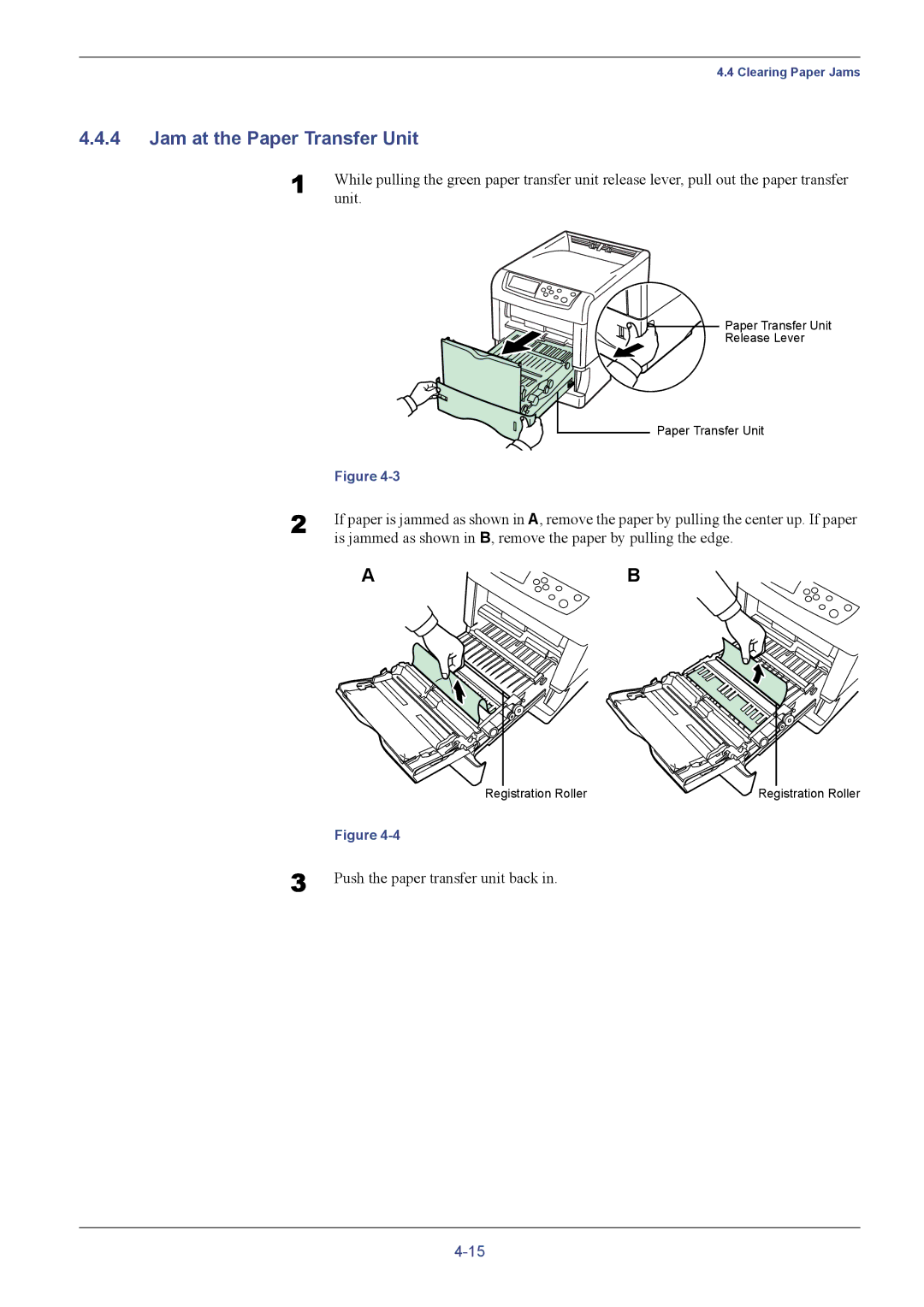 Kyocera FS-C5016N manual Jam at the Paper Transfer Unit, Push the paper transfer unit back 