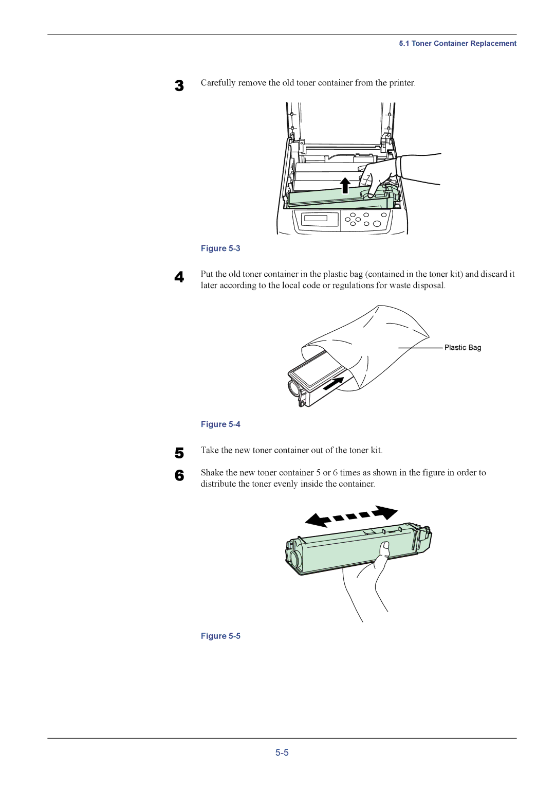 Kyocera FS-C5016N manual Carefully remove the old toner container from the printer 