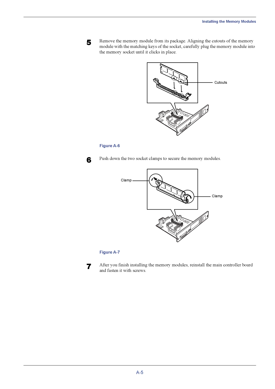 Kyocera FS-C5016N manual Memory socket until it clicks in place, Figure A-6 