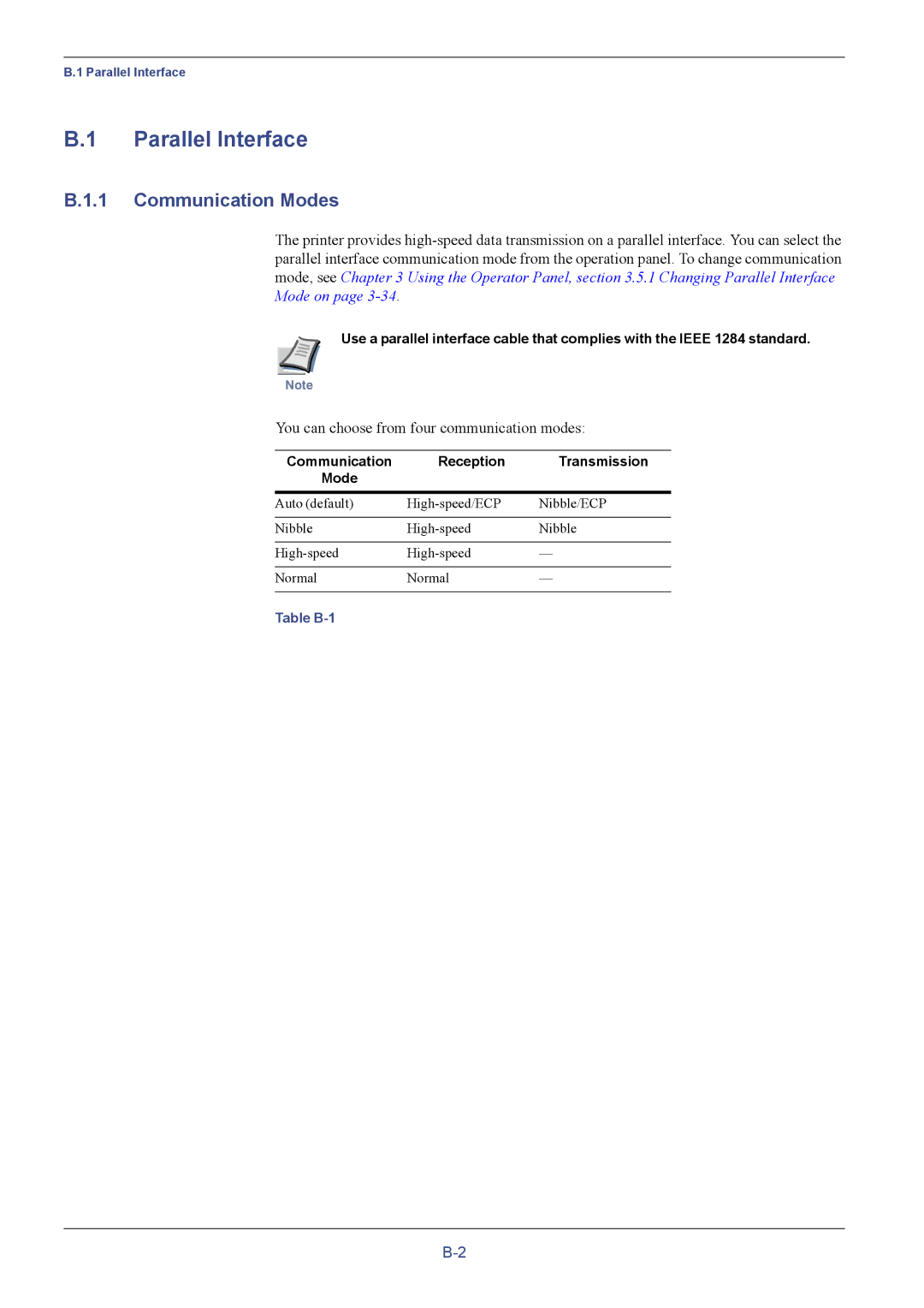 Kyocera FS-C5016N manual Parallel Interface, Communication Modes, You can choose from four communication modes 