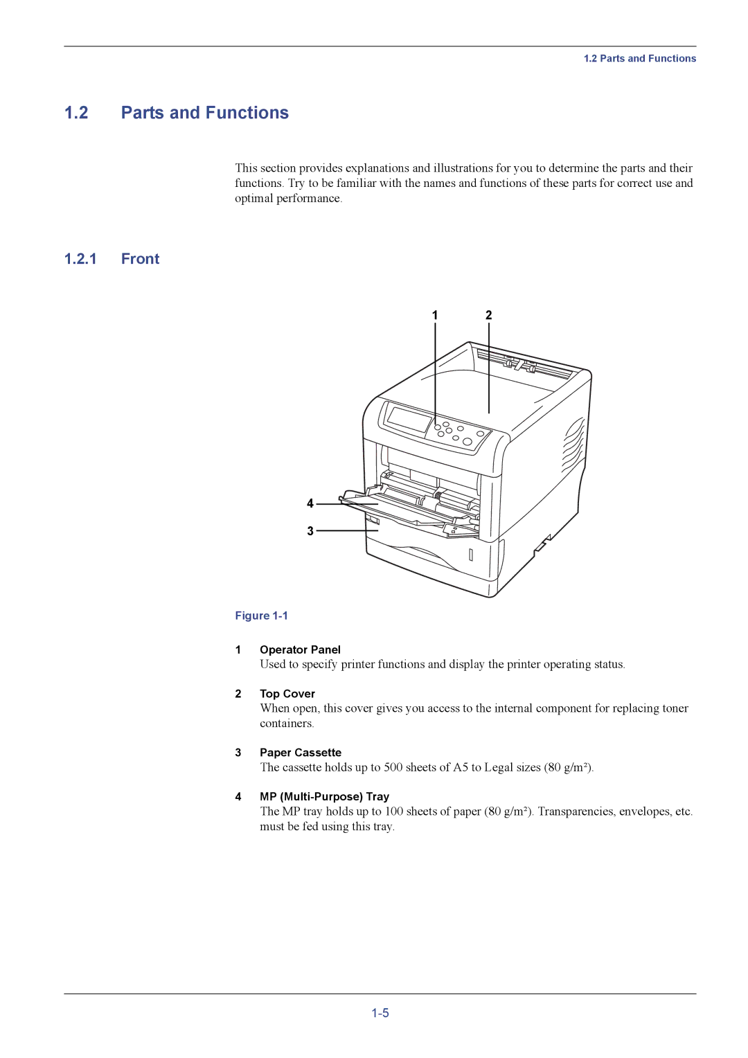 Kyocera FS-C5016N manual Parts and Functions, Front 