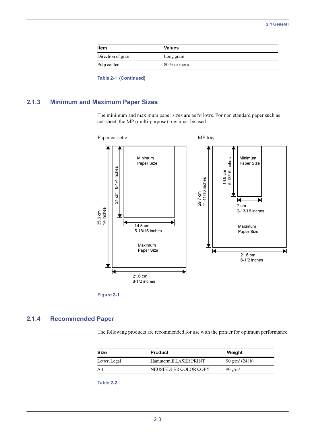 Kyocera FS-C5016N manual Minimum and Maximum Paper Sizes, Recommended Paper, Size Product Weight 