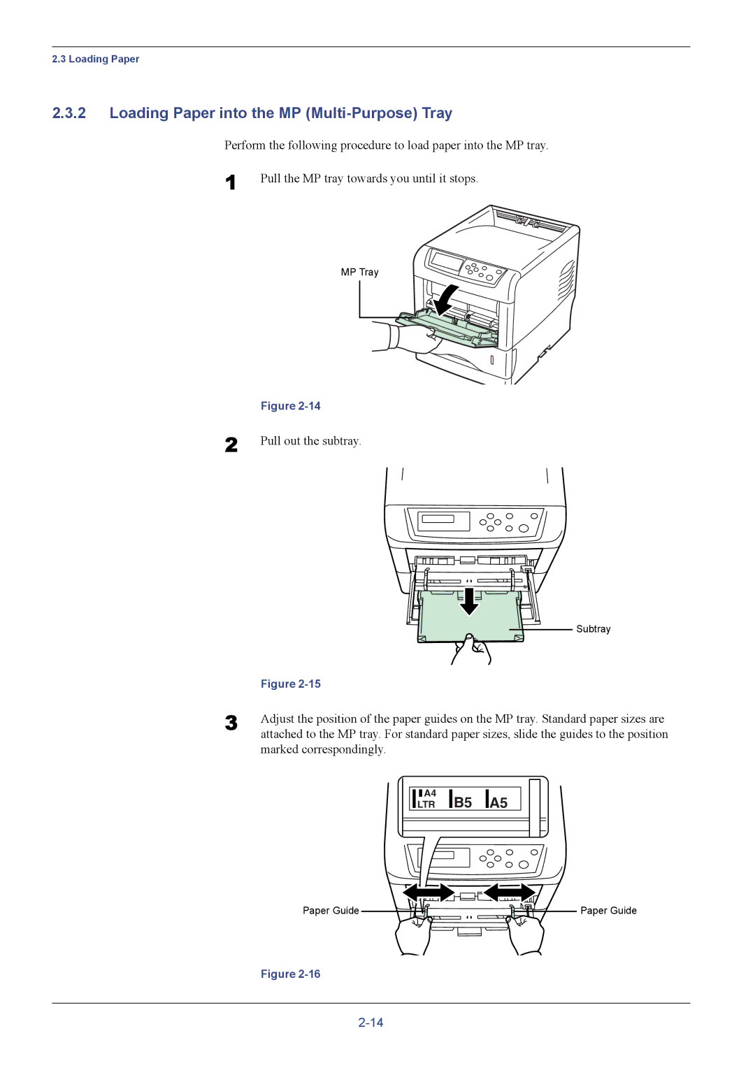 Kyocera FS-C5016N manual Loading Paper into the MP Multi-Purpose Tray, LTR B5 A5 