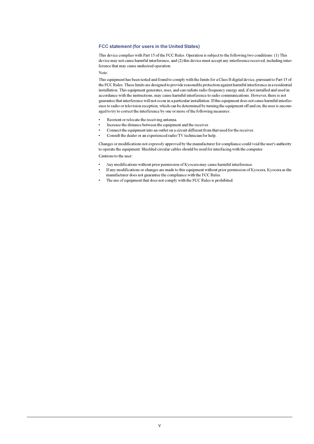 Kyocera FS-C5016N manual FCC statement for users in the United States 