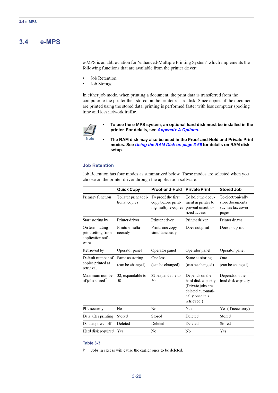 Kyocera FS-C5016N manual Mps, Job Retention, Quick Copy Proof-and-Hold Private Print 