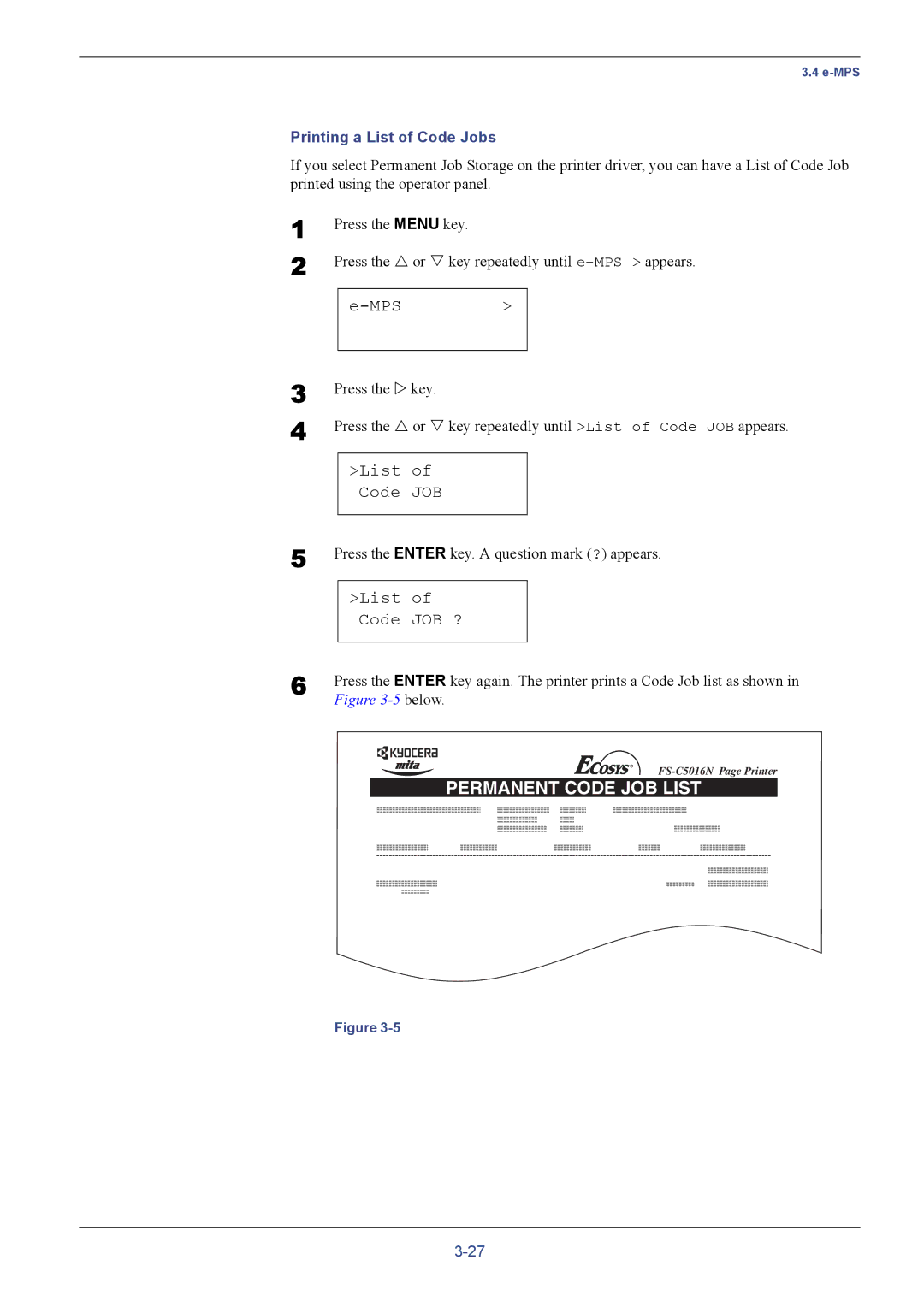 Kyocera FS-C5016N manual List of Code JOB ?, Printing a List of Code Jobs 