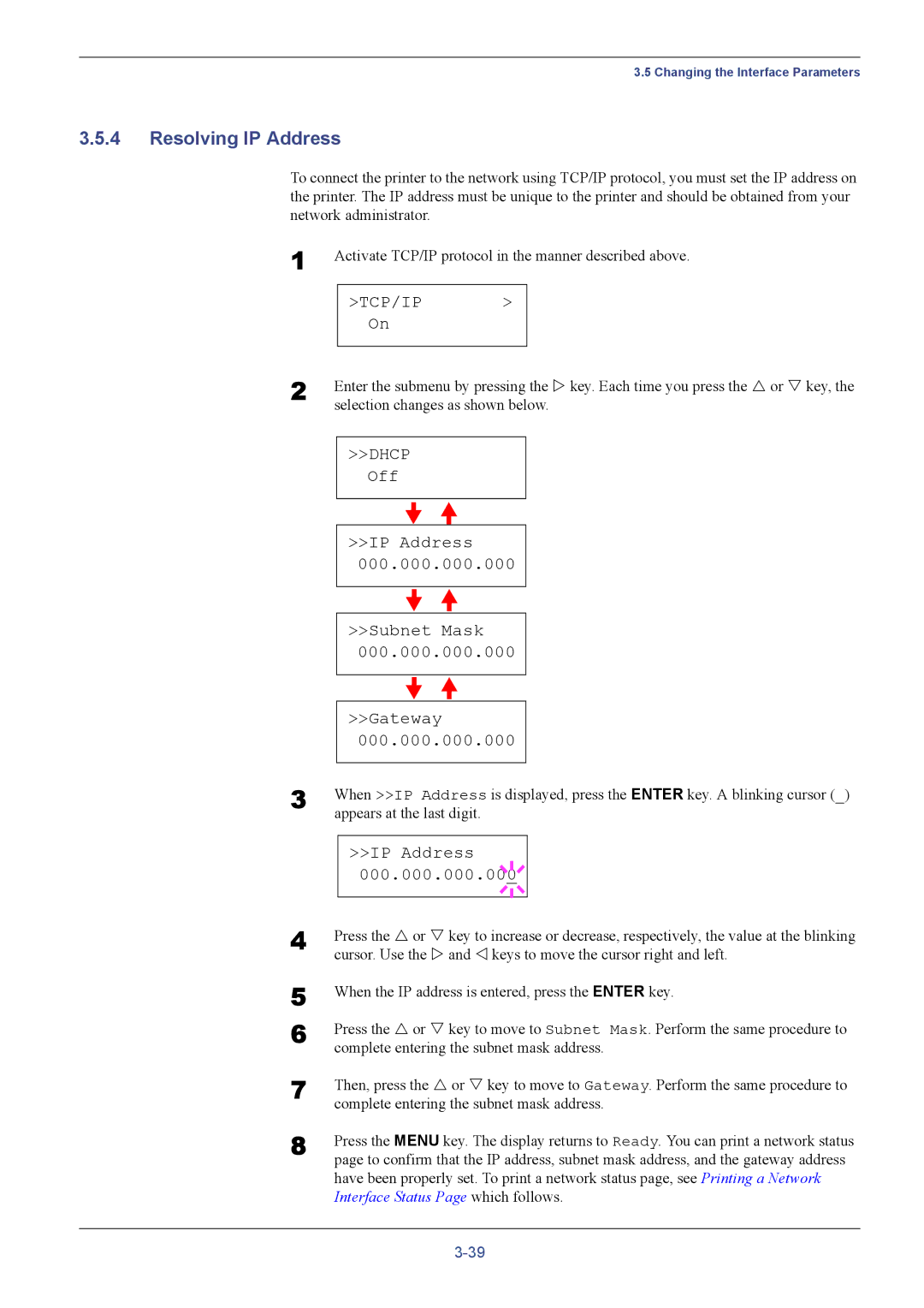 Kyocera FS-C5016N manual Resolving IP Address, Off IP Address 000.000.000.000 Subnet Mask Gateway 