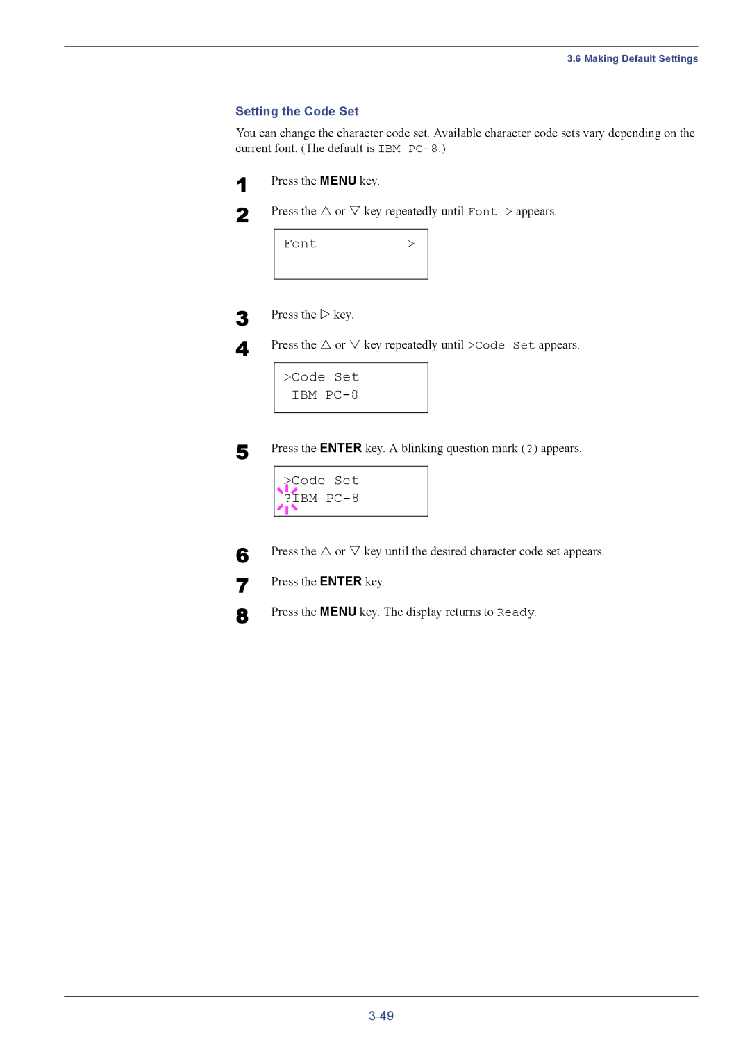 Kyocera FS-C5016N manual Code Set IBM PC-8, Code Set ?IBM PC-8, Setting the Code Set 