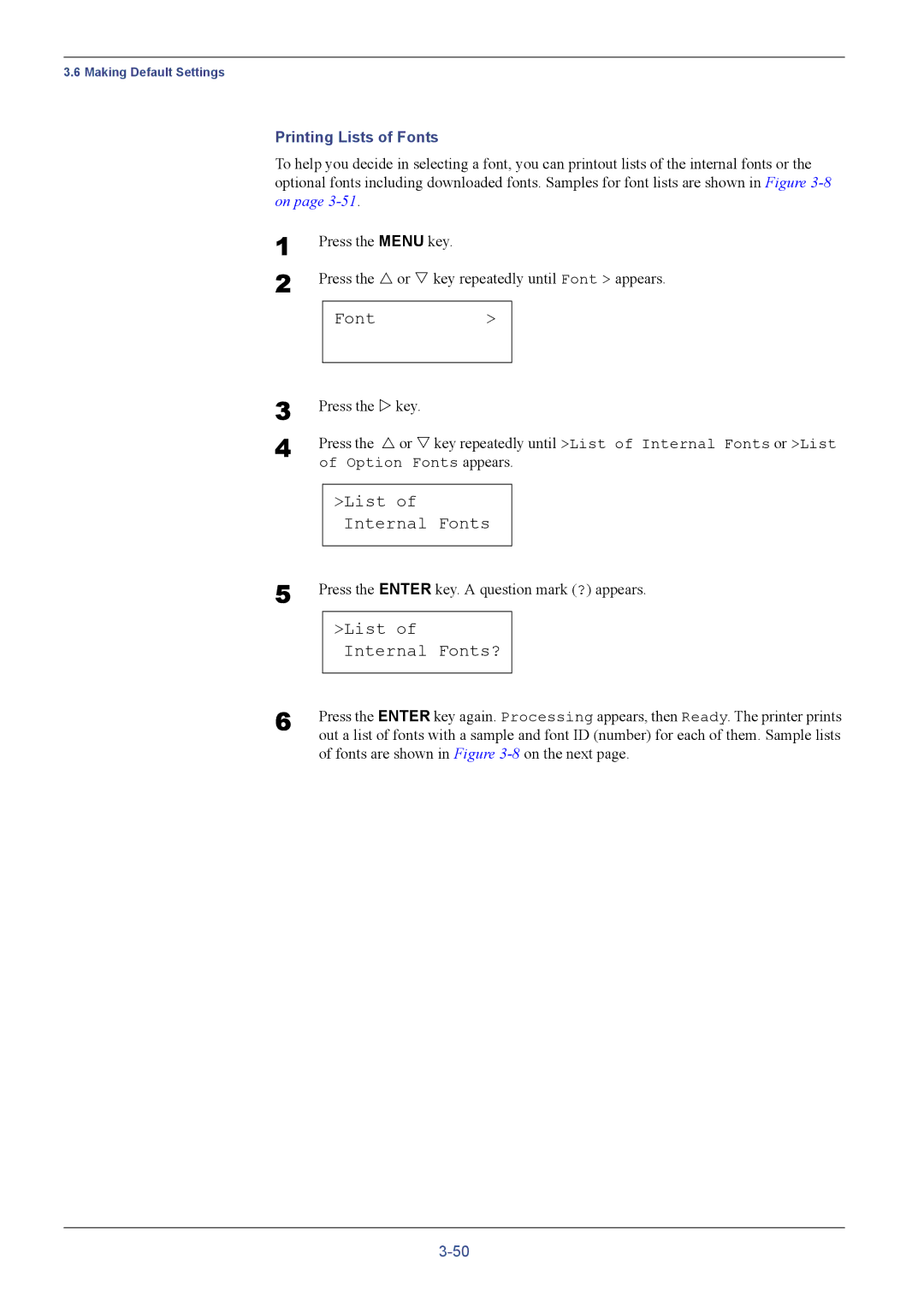 Kyocera FS-C5016N manual List of Internal Fonts?, Printing Lists of Fonts, Fonts are shown in -8on the next 