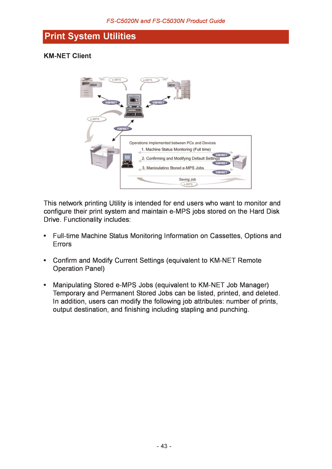 Kyocera FS-C5030N, FS-C5020N manual PrintFS-C5016NSystem Utilities, KM-NET Client 
