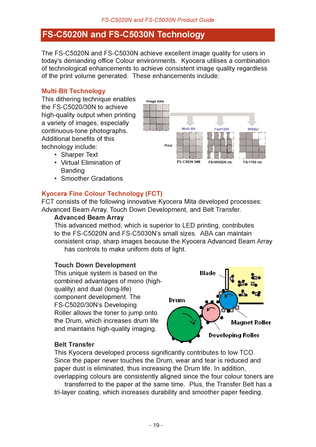 Kyocera manual FS-C5020N16N and FS-C5030N Technology, Multi-Bit Technology, Kyocera Fine Colour Technology FCT 