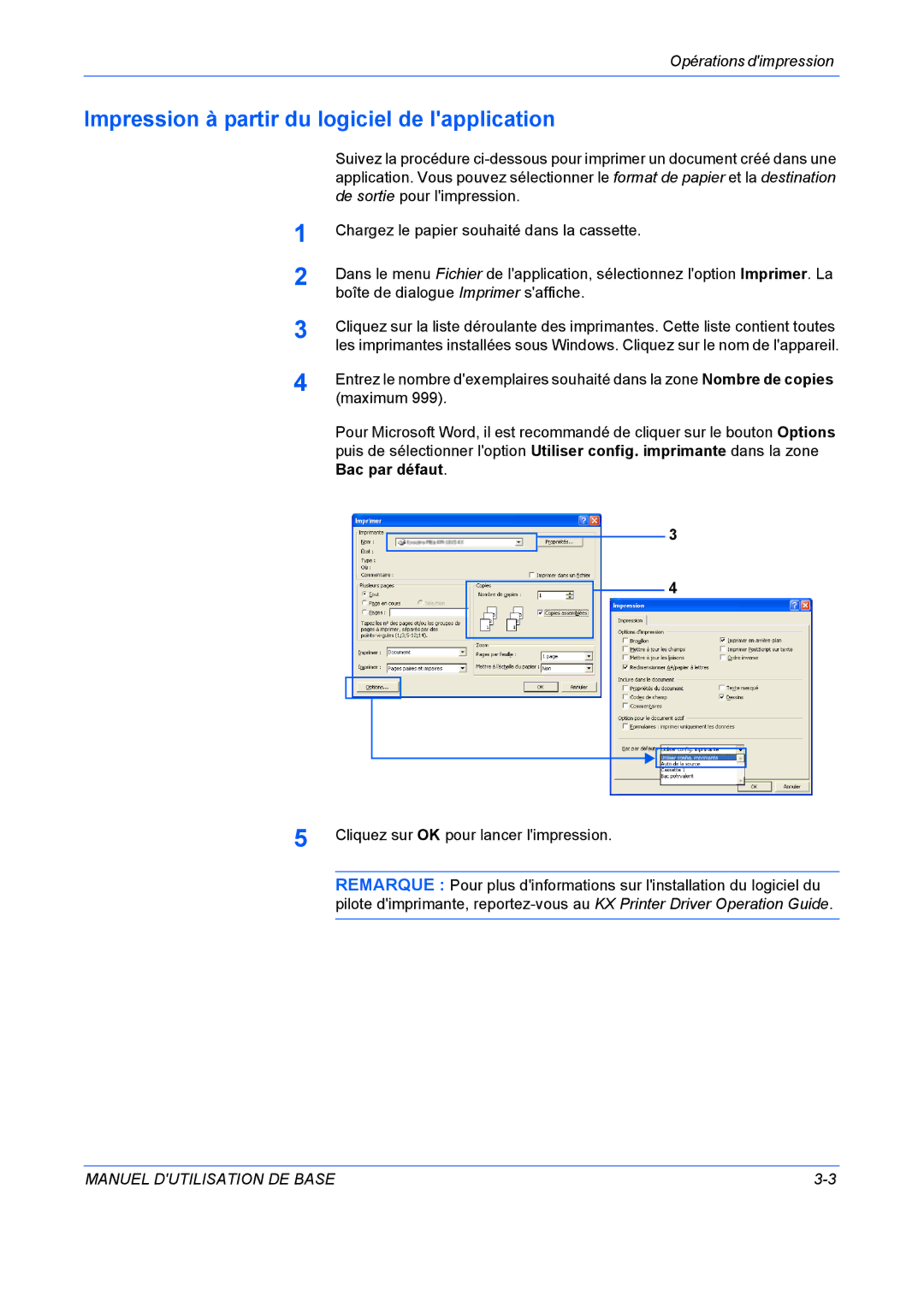 Kyocera FS-C5020N manuel dutilisation Impression à partir du logiciel de lapplication 