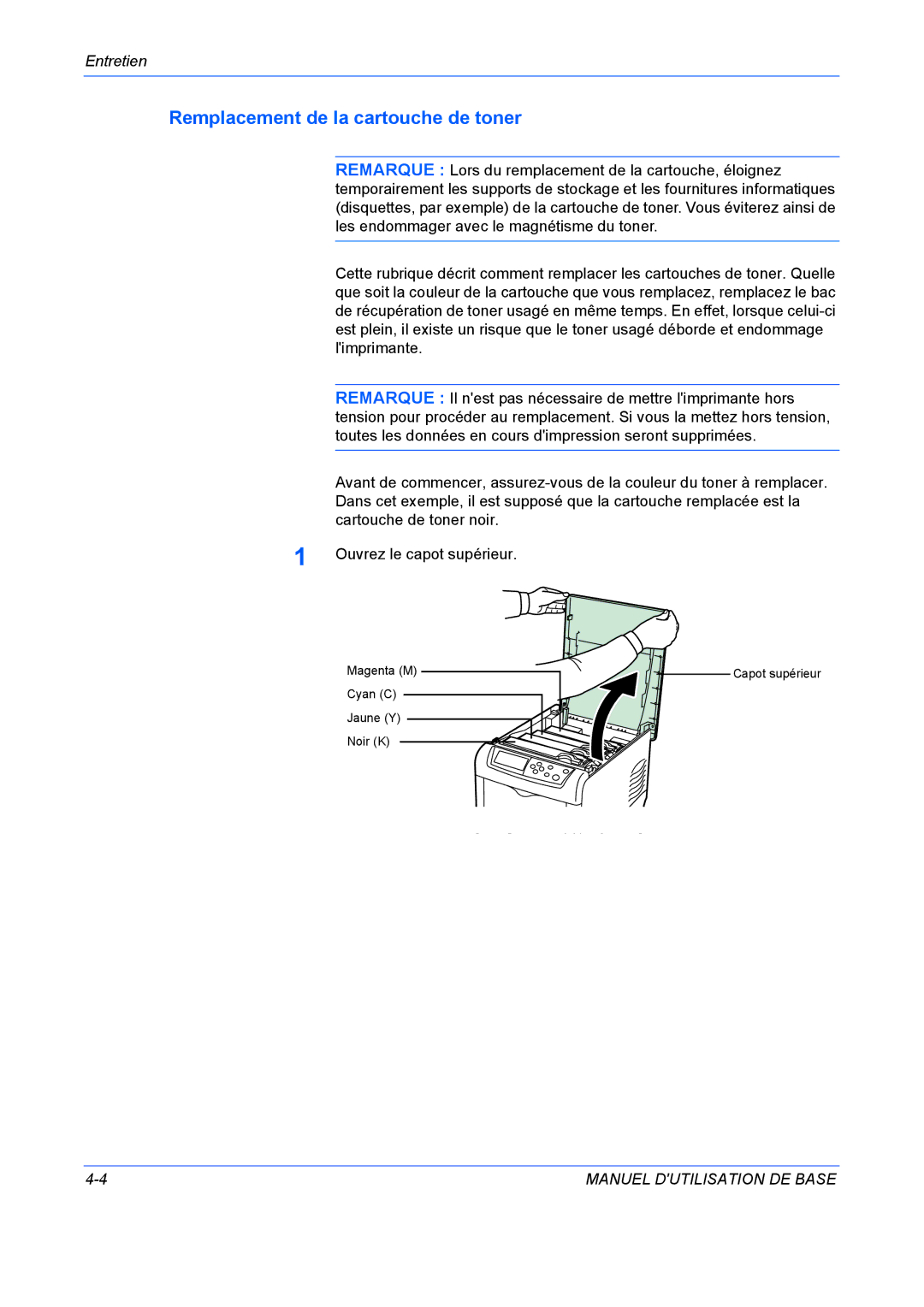 Kyocera FS-C5020N manuel dutilisation Remplacement de la cartouche de toner 