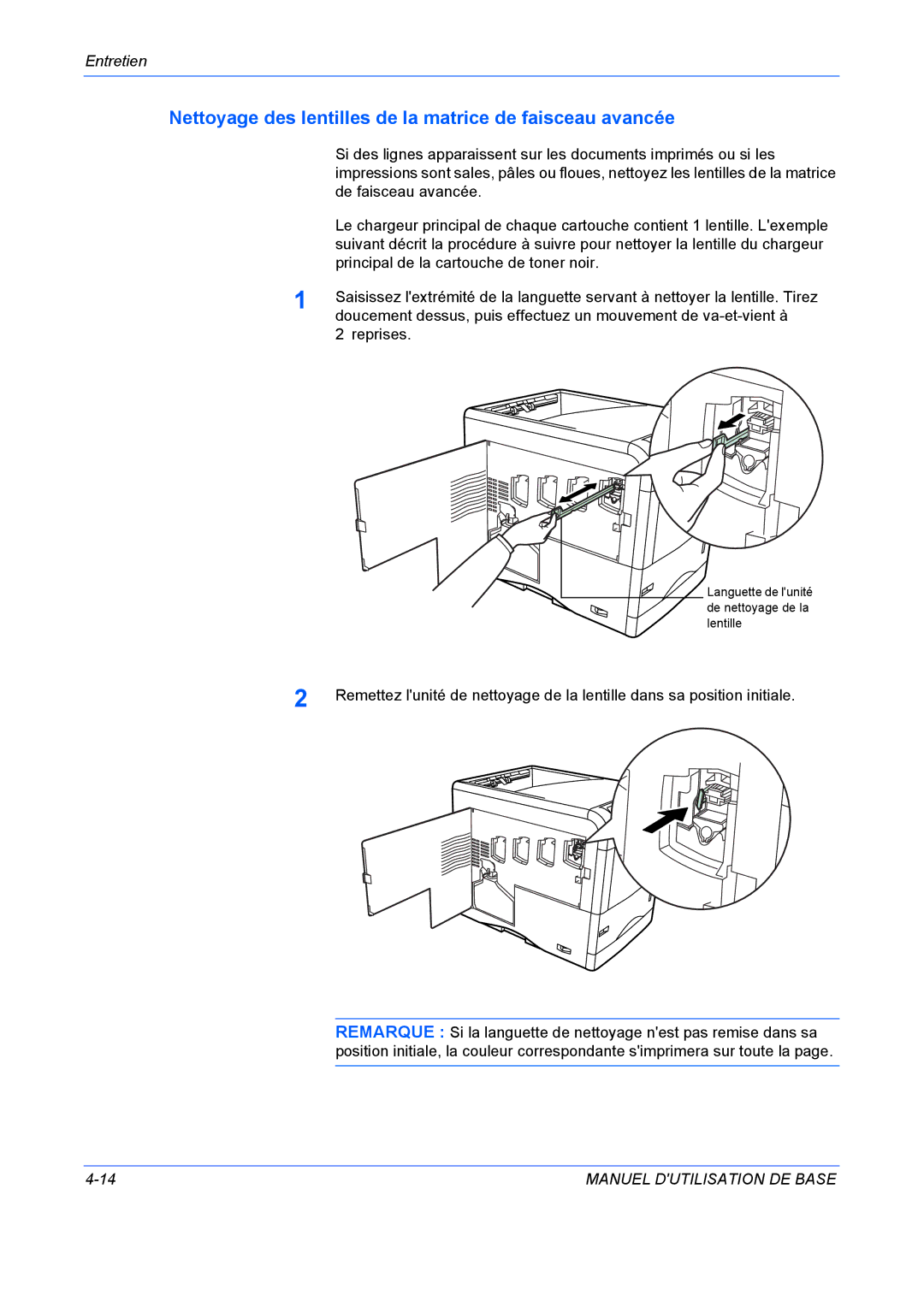 Kyocera FS-C5020N manuel dutilisation Nettoyage des lentilles de la matrice de faisceau avancée 