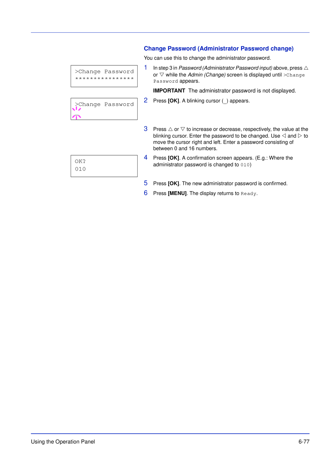 Kyocera FS-C5300DN, FS-C5200DN, FS-C5100DN manual Change Password Administrator Password change 