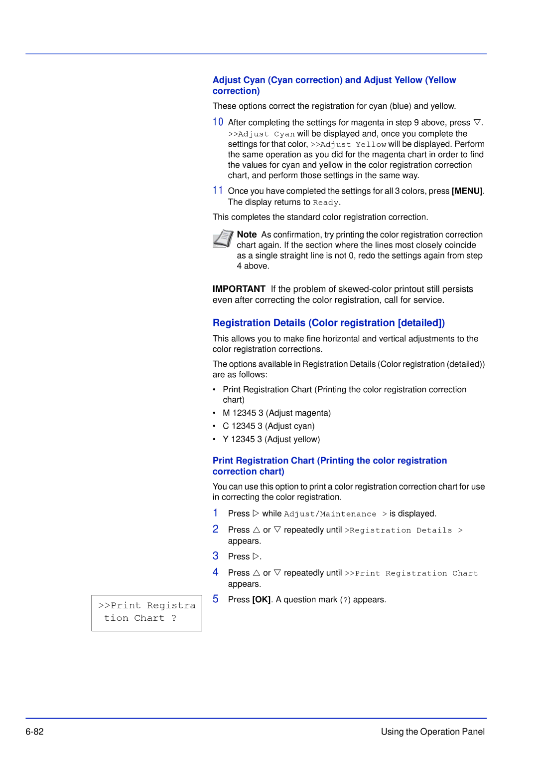 Kyocera FS-C5100DN, FS-C5300DN, FS-C5200DN Print Registra tion Chart ?, Registration Details Color registration detailed 