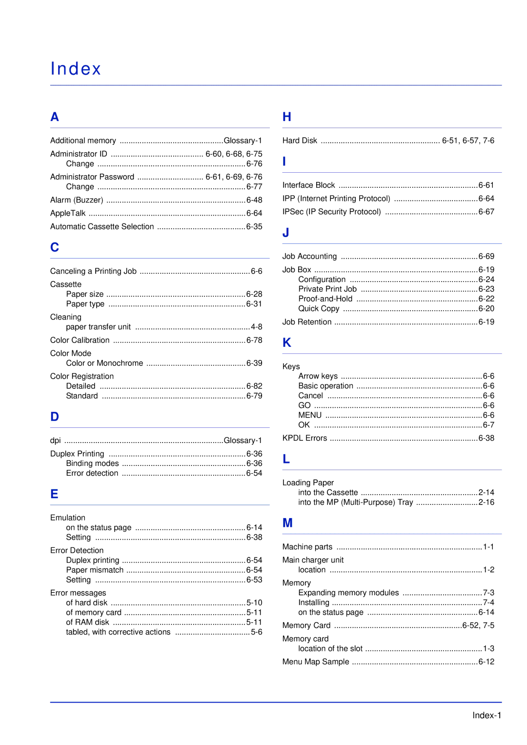 Kyocera FS-C5100DN, FS-C5300DN, FS-C5200DN manual Index-1 