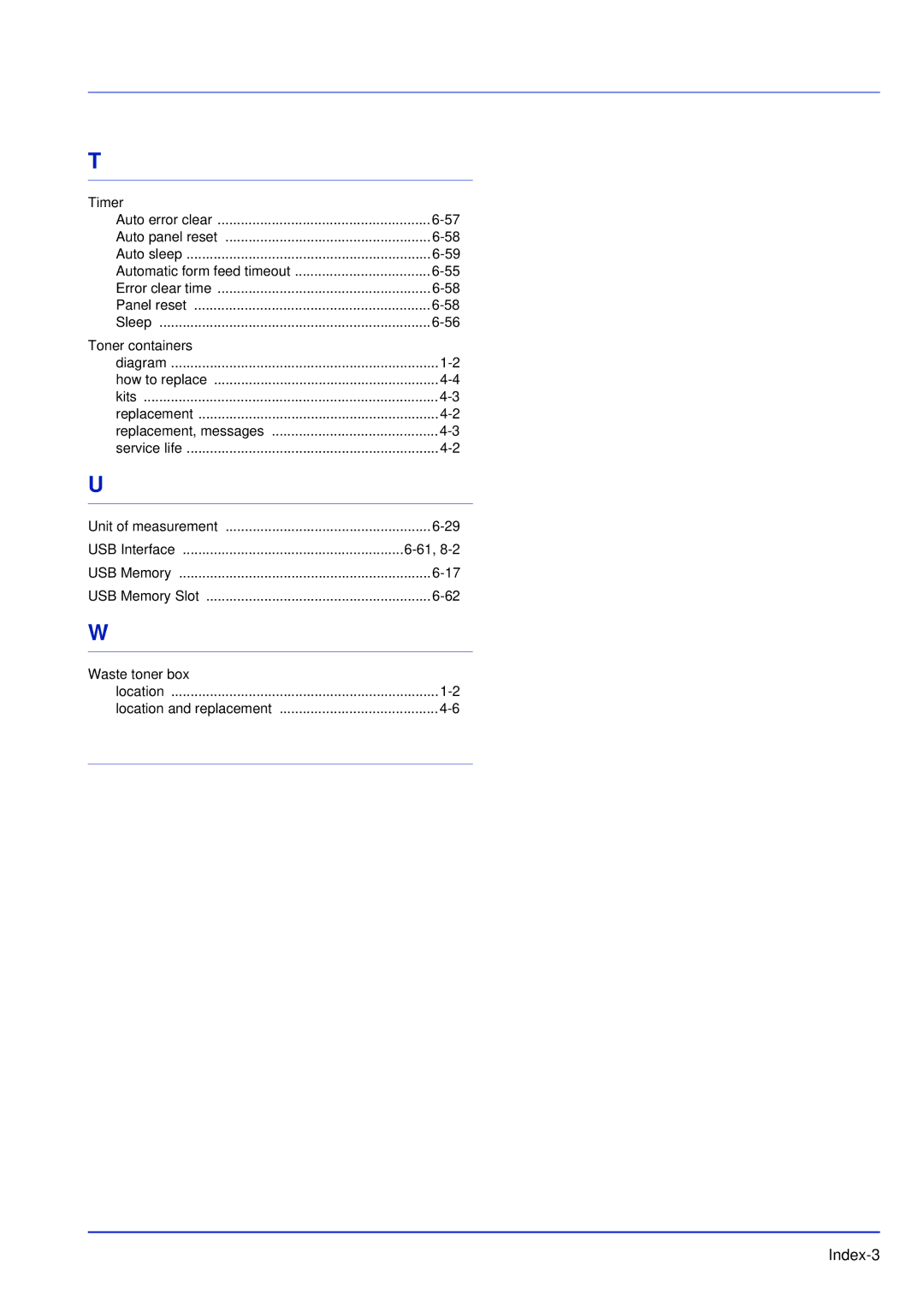 Kyocera FS-C5200DN, FS-C5300DN, FS-C5100DN manual Index-3, Timer 