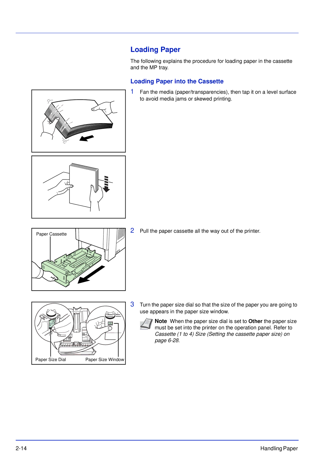 Kyocera FS-C5300DN, FS-C5200DN, FS-C5100DN manual Loading Paper into the Cassette 