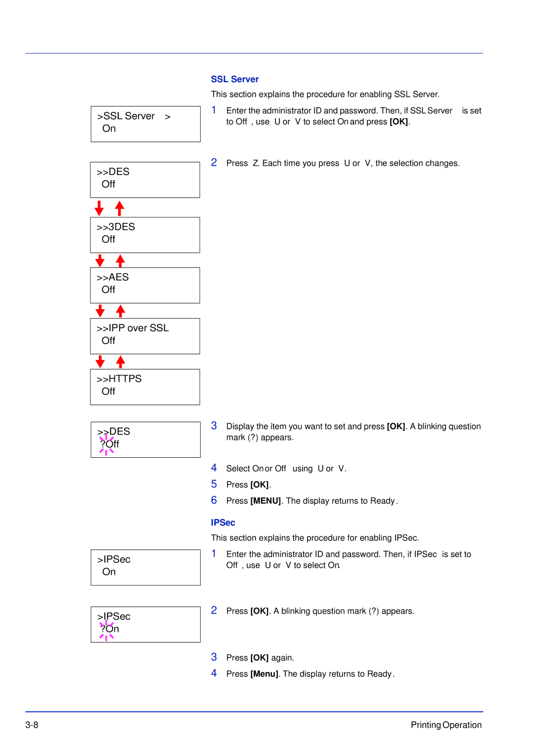 Kyocera FS-C5300DN, FS-C5200DN, FS-C5100DN manual ?Off IPSec On ?On, SSL Server 