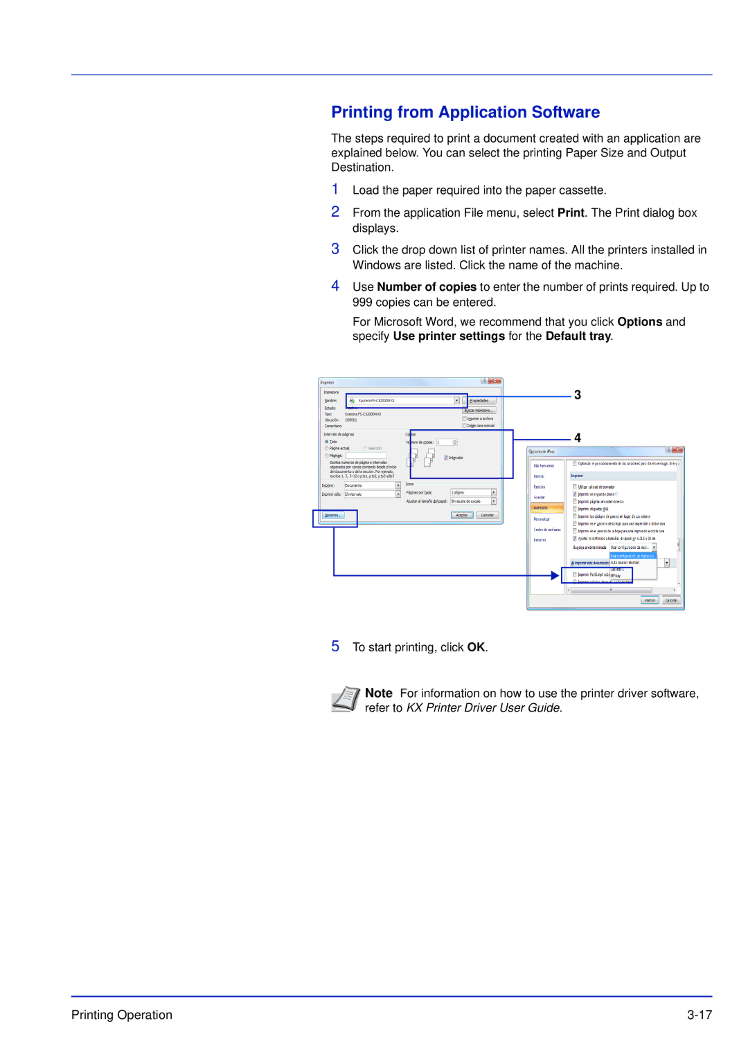 Kyocera FS-C5300DN, FS-C5200DN, FS-C5100DN manual Printing from Application Software 