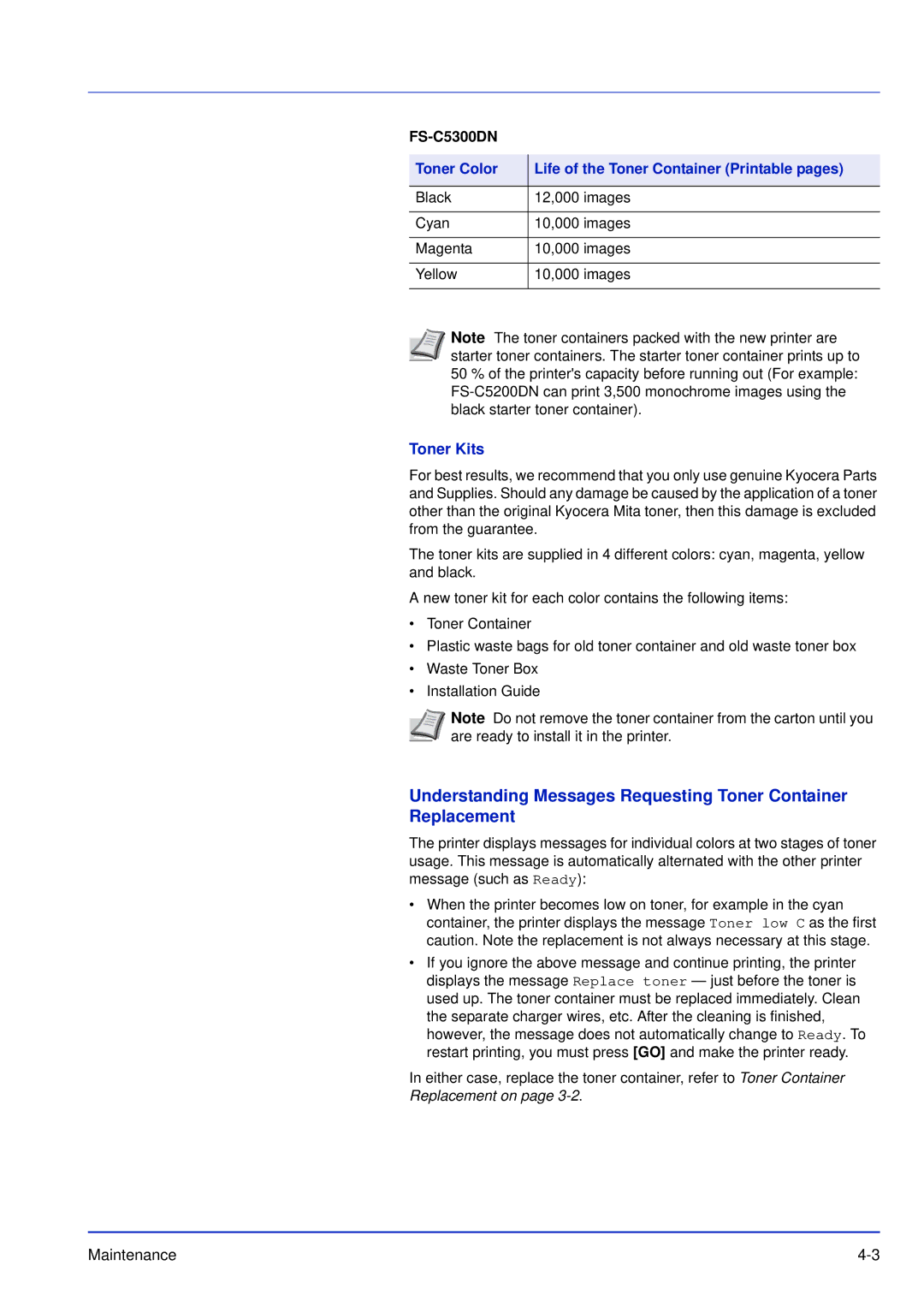 Kyocera FS-C5100DN, FS-C5200DN manual FS-C5300DN, Toner Kits 