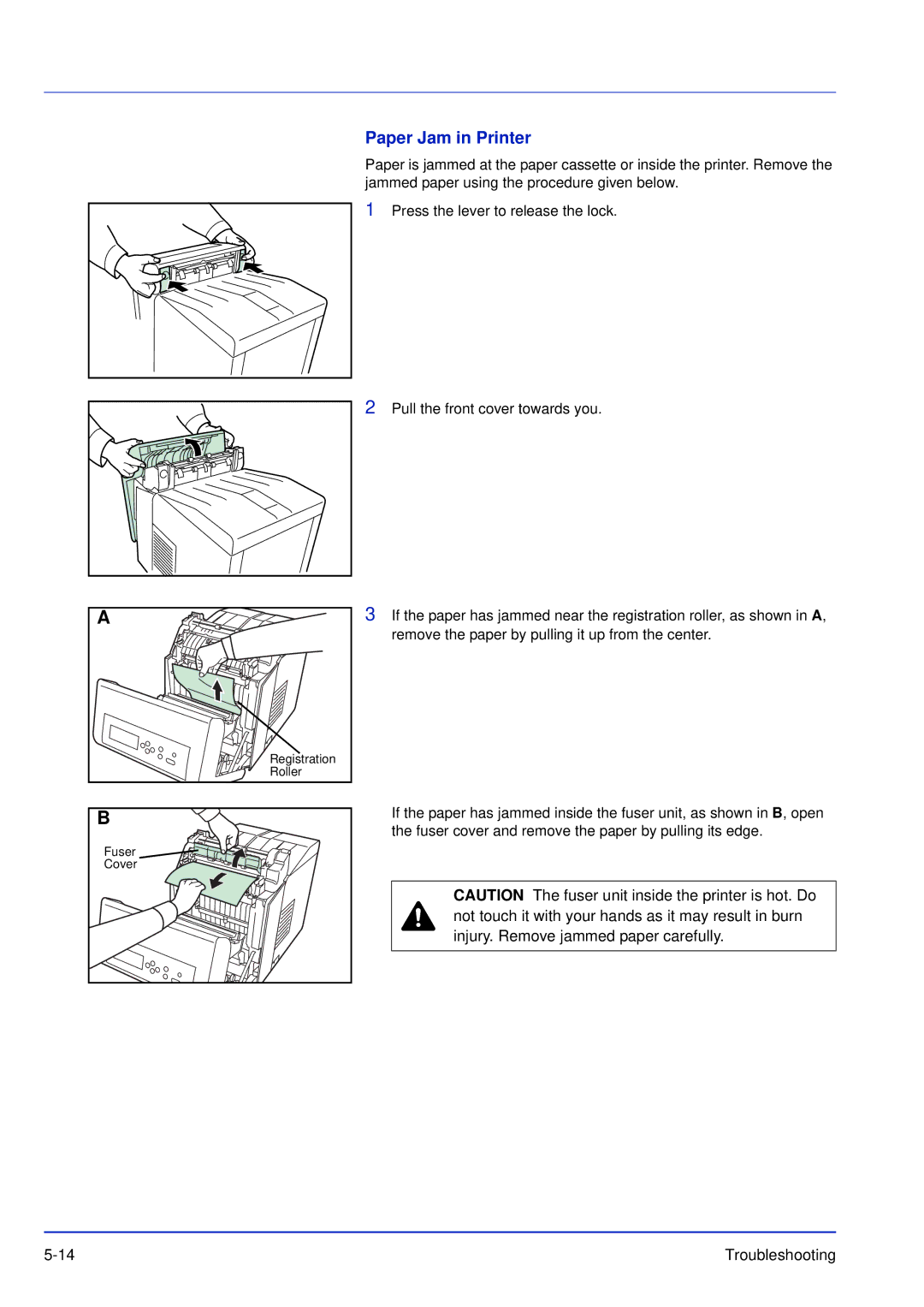 Kyocera FS-C5100DN, FS-C5300DN, FS-C5200DN manual Paper Jam in Printer 