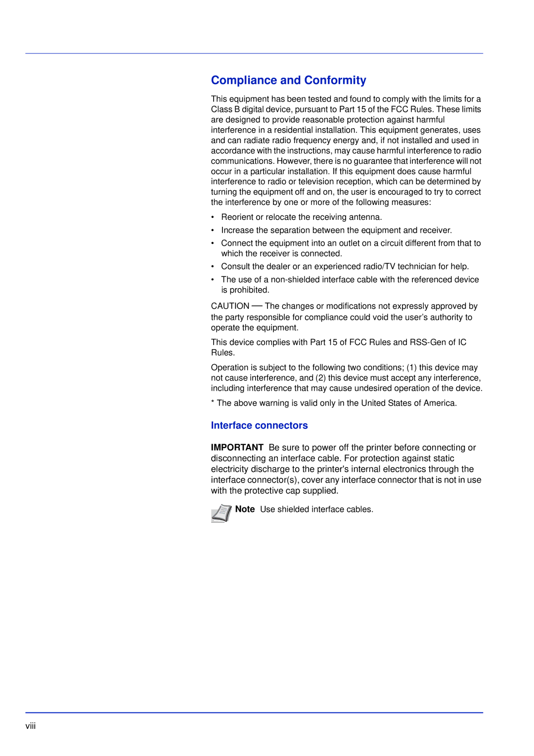 Kyocera FS-C5300DN, FS-C5200DN, FS-C5100DN manual Compliance and Conformity, Interface connectors 