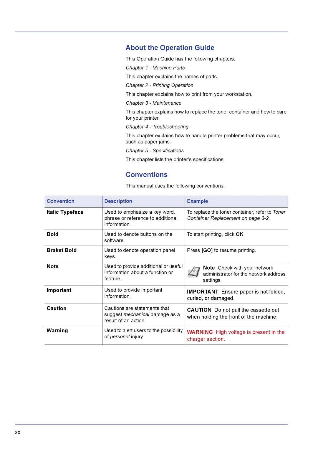 Kyocera FS-C5100DN, FS-C5300DN, FS-C5200DN manual About the Operation Guide, Conventions, Convention Description Example 