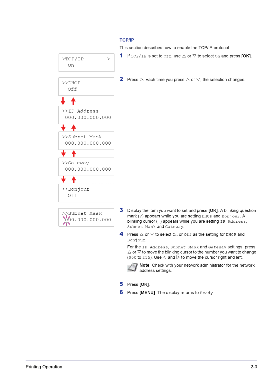 Kyocera FS-C5300DN, FS-C5200DN, FS-C5100DN manual Tcp/Ip 