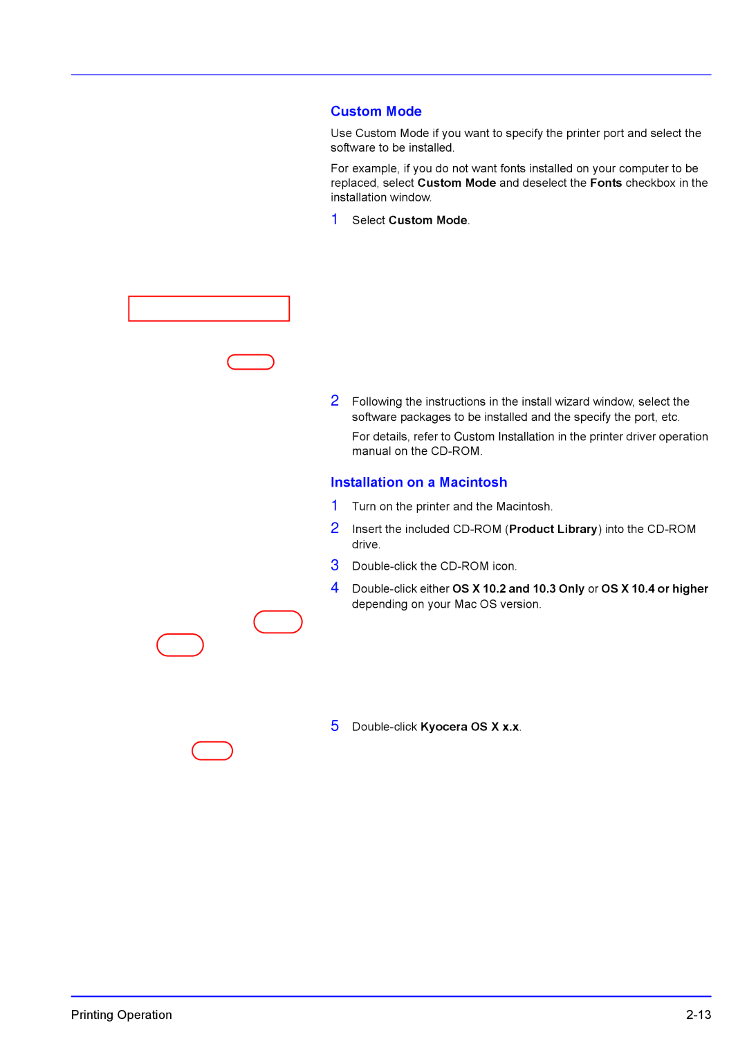 Kyocera FS-C5200DN, FS-C5300DN, FS-C5100DN manual Installation on a Macintosh, Select Custom Mode 