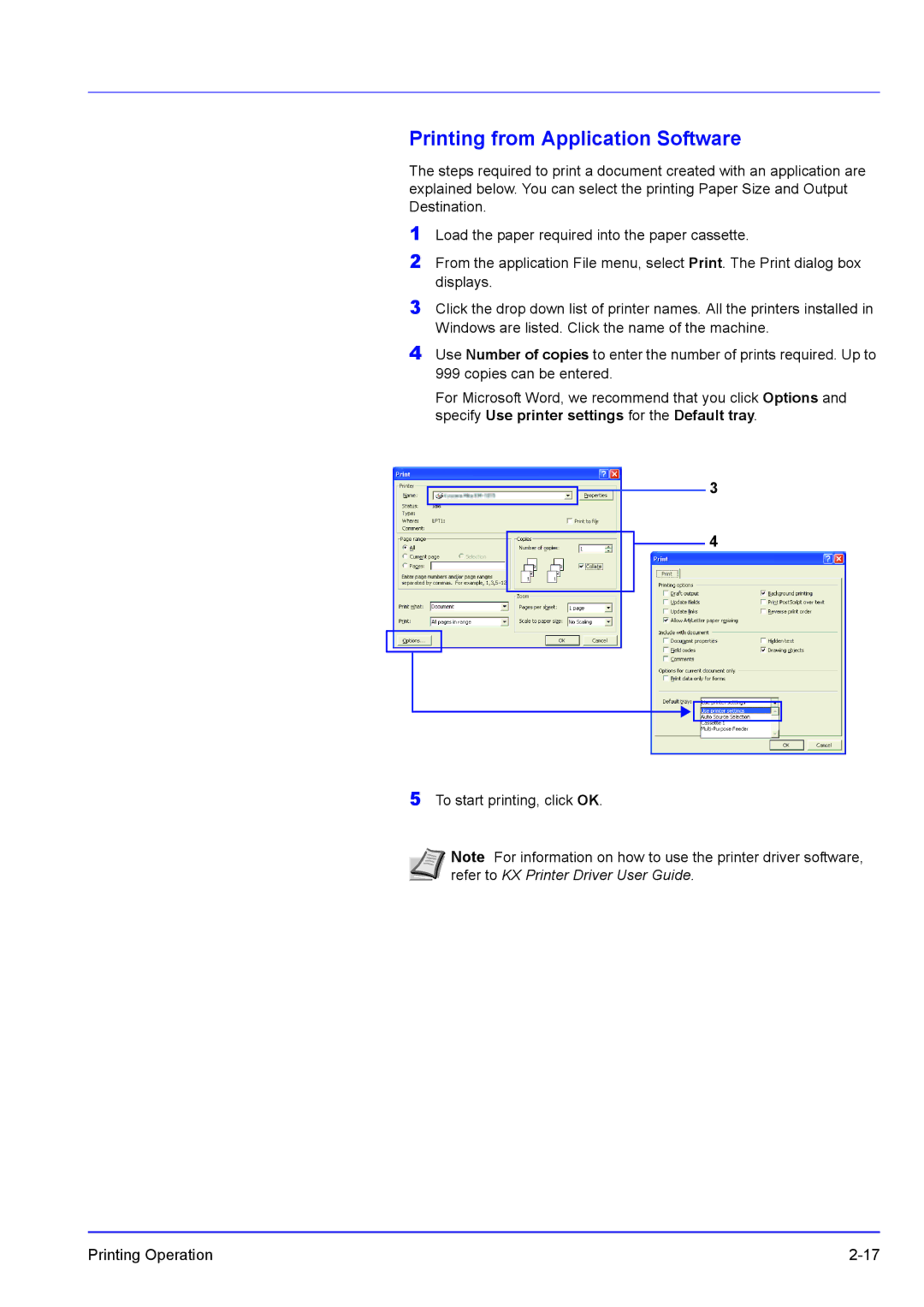 Kyocera FS-C5100DN, FS-C5300DN, FS-C5200DN manual Printing from Application Software 