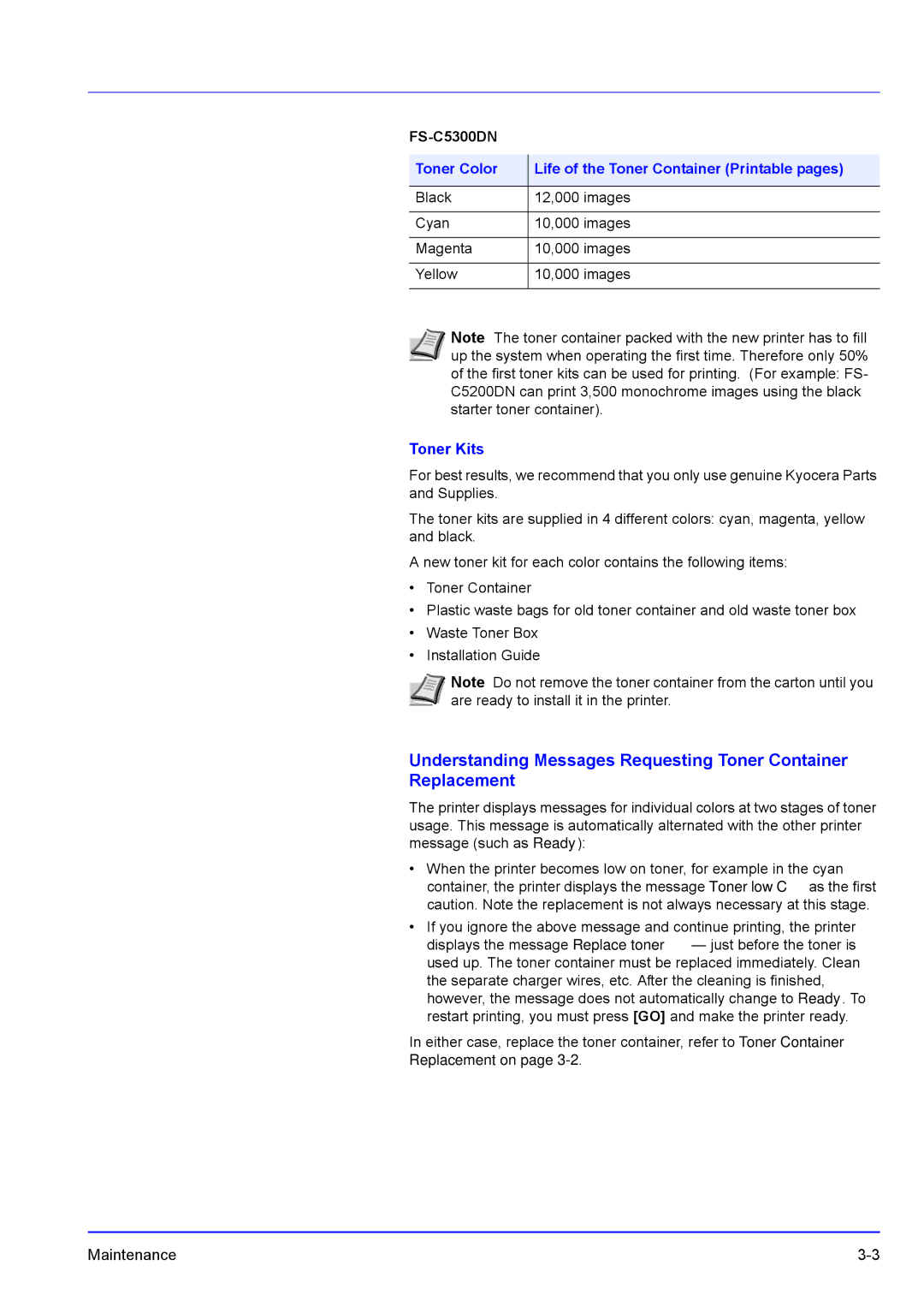 Kyocera FS-C5200DN, FS-C5100DN manual FS-C5300DN, Toner Kits 