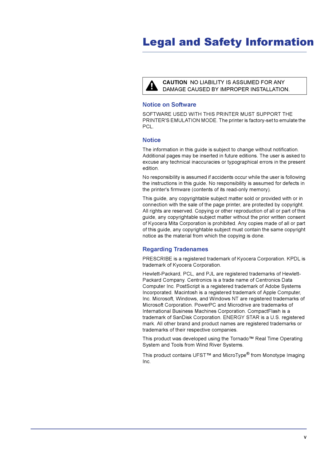 Kyocera FS-C5100DN, FS-C5300DN, FS-C5200DN manual Legal and Safety Information, Regarding Tradenames 