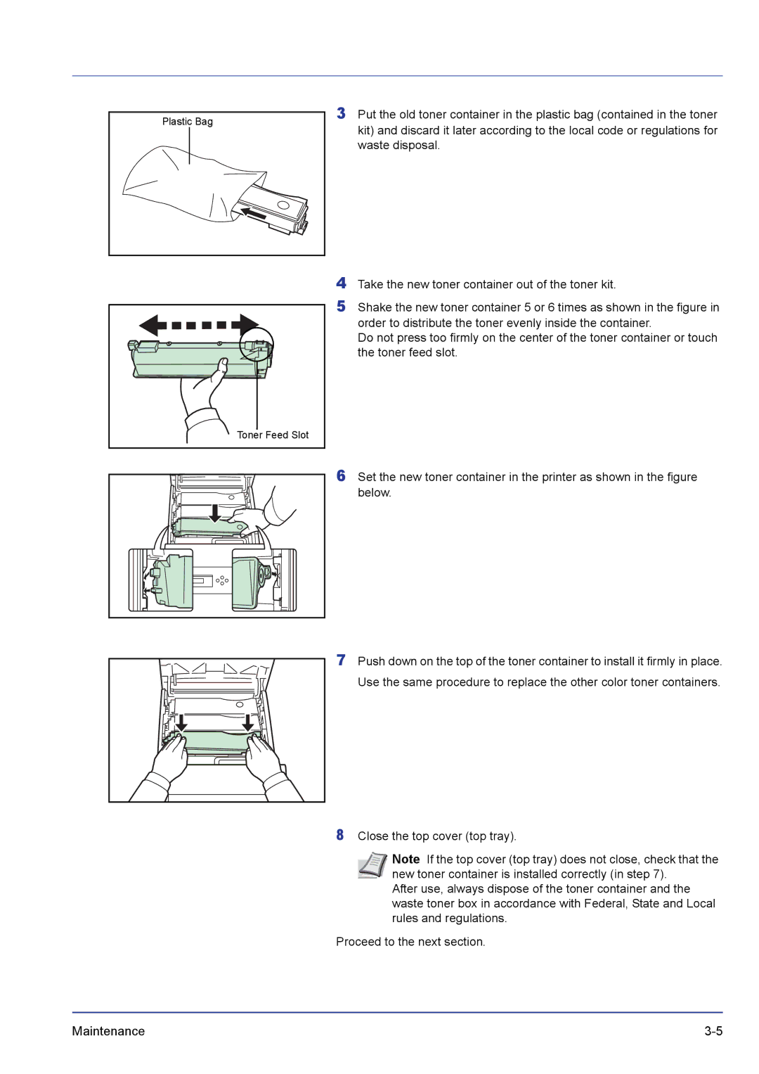 Kyocera FS-C5300DN, FS-C5200DN, FS-C5100DN manual Plastic Bag Toner Feed Slot 