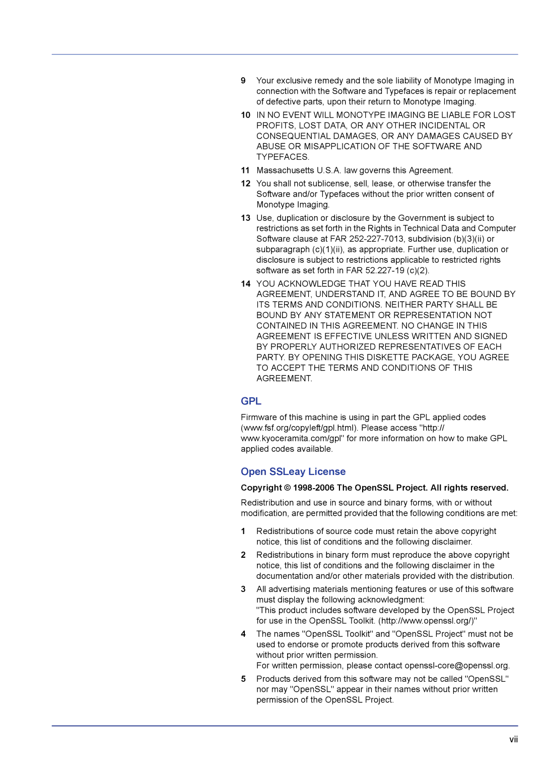 Kyocera FS-C5200DN, FS-C5300DN manual Open SSLeay License, Copyright 1998-2006 The OpenSSL Project. All rights reserved 